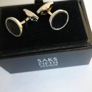 Vintage Silver Tone & Black Enamel Cufflinks, New From Saks